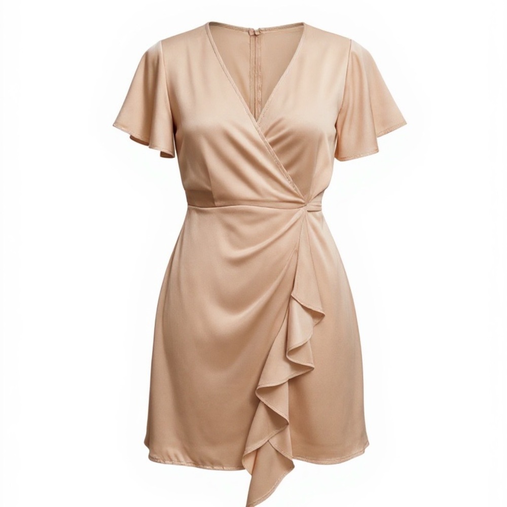 C/MEO Collective Pale Pink Peach Nude Ruched Ruffle Mini Dress